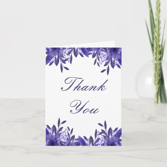 Purple Blue Floral Foliage Thank You Card (Front)
