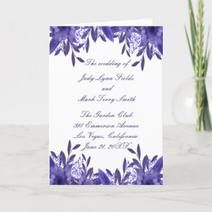 Purple Blue Floral Foliage Wedding Program Card