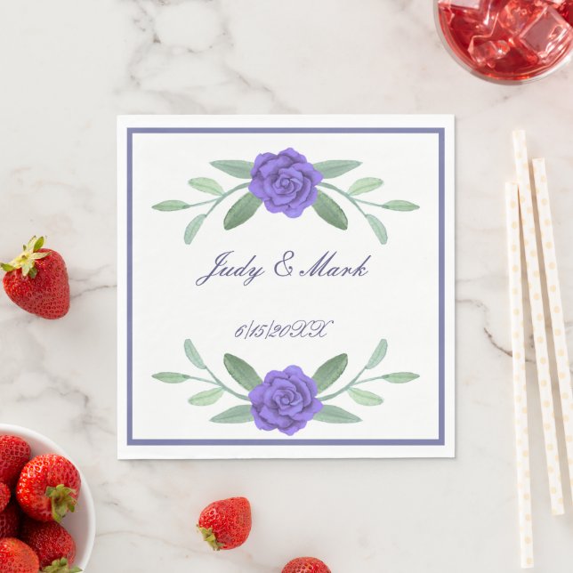 Purple Blue Floral Greenery Foliage Paper Napkins (Insitu)