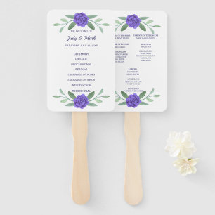 Purple Blue Floral Greenery Foliage Program Hand Fan