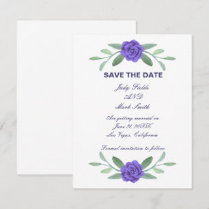 Purple Blue Floral Greenery Foliage Save The Date Announcement