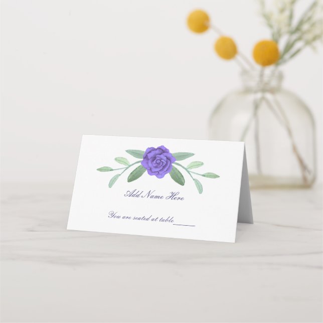 Purple Blue Floral Greenery Foliage Table  Place Card (Front)