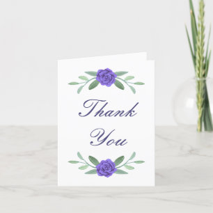 Purple Blue Floral Greenery Foliage Thank You Card