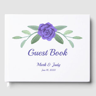 Purple Blue Floral Greenery Foliage Wedding Guest Book