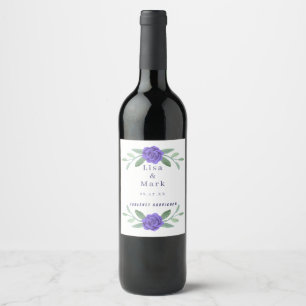 Purple Blue Floral Greenery Foliage Wedding Wine Label