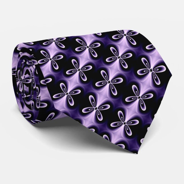 Purple Blue Floral Petal Digital Pattern Tie (Rolled)
