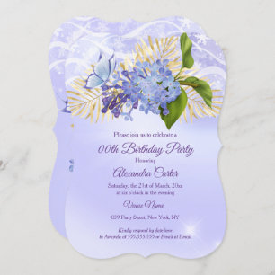 Purple Blue Floral Pretty butterfly Birthday Party Invitation