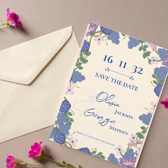 Purple Blue Floral Romantic Wedding Save the Date (Purple Blue Floral Romantic Wedding Save the Date)