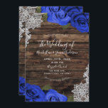 Purple Blue Floral Roses Rustic Wood Lace Wedding Invitation<br><div class="desc">Customise any way you want.</div>