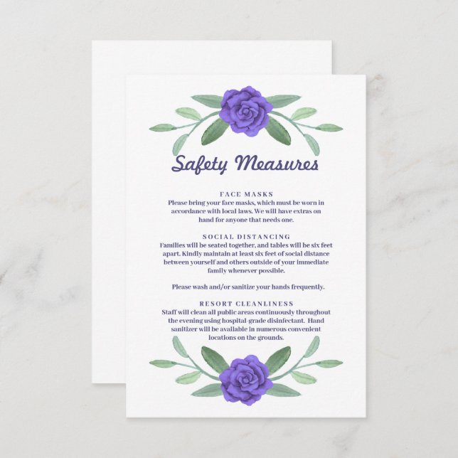 Purple Blue Floral Safety Measures Enclosure Card (Front/Back)