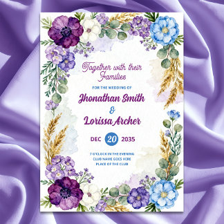 Purple & Blue Floral Watercolor Wedding Invitation