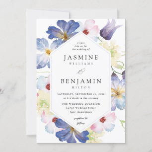 Purple Blue Floral Wedding Invitation