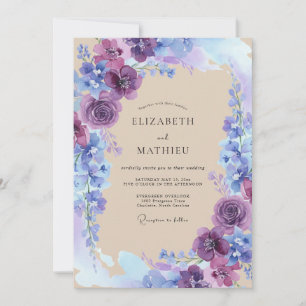 Purple Blue Floral Wedding Invitation