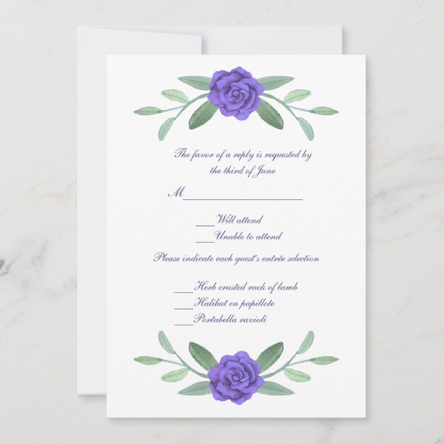 Purple Blue Floral Wedding Response Card (Front)