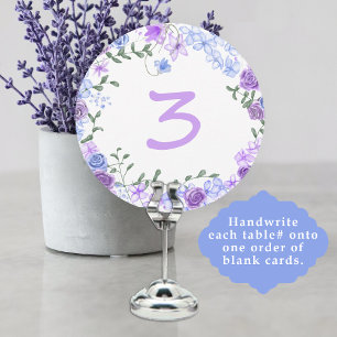 Purple, Blue Floral Wedding Table Number Sign
