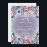 Purple Blue Floral Women's 70th Birthday Party Invitation<br><div class="desc">Elegant purple and blue boho-style watercolor floral 70th birthday party invitation for women.  Font,  text,  and wording are all customisable.</div>