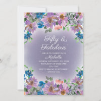 Purple Blue Floral Women's Fifty Fabulous Birthday