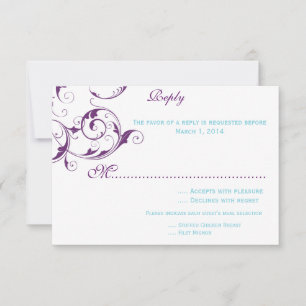 purple & blue flourish wedding invitation rsvp