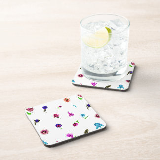 Purple & Blue Flower Print, Modern Floral Print Coaster