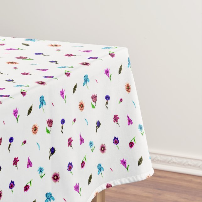 Purple & Blue Flower Print, Modern Floral Print Tablecloth (In Situ)
