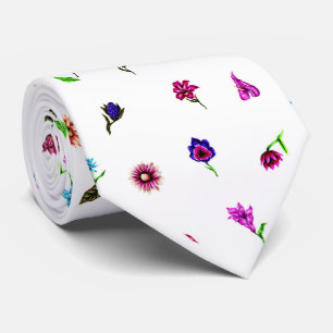 Purple & Blue Flower Print, Modern Floral Print Tie