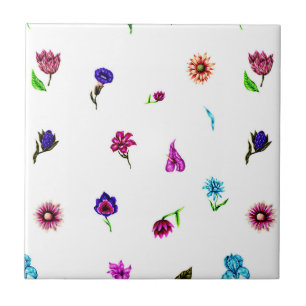 Purple & Blue Flower Print, Modern Floral Print Tile