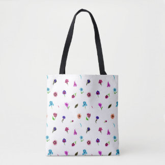 Purple & Blue Flower Print, Modern Floral Print Tote Bag