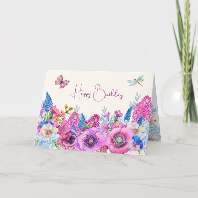 Purple blue flowers bloom spring card (Front)
