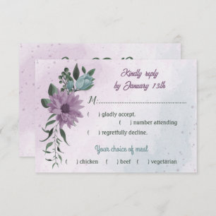 purple blue flowers botanical meal choice RSVP card