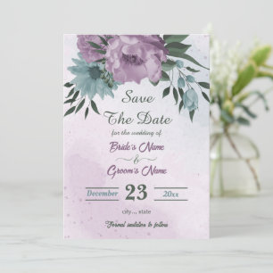 purple blue flowers botanical save the date