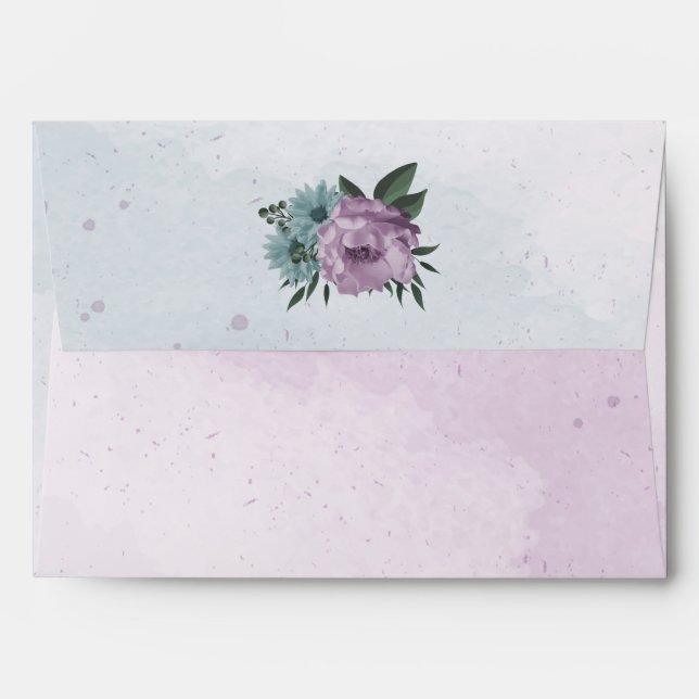 purple blue flowers botanical wedding envelope (Back (Top Flap))