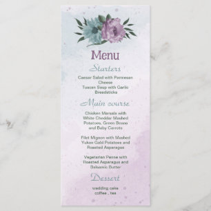 purple blue flowers botanical wedding menu