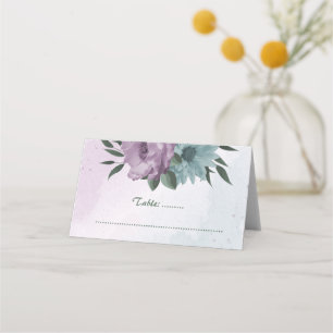 purple blue flowers botanical wedding place card
