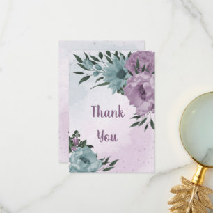 purple blue flowers botanical wedding thank you card