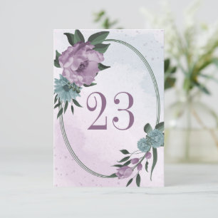 purple blue flowers geometric table number card