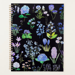 purple blue flowers oil painting effect black planner