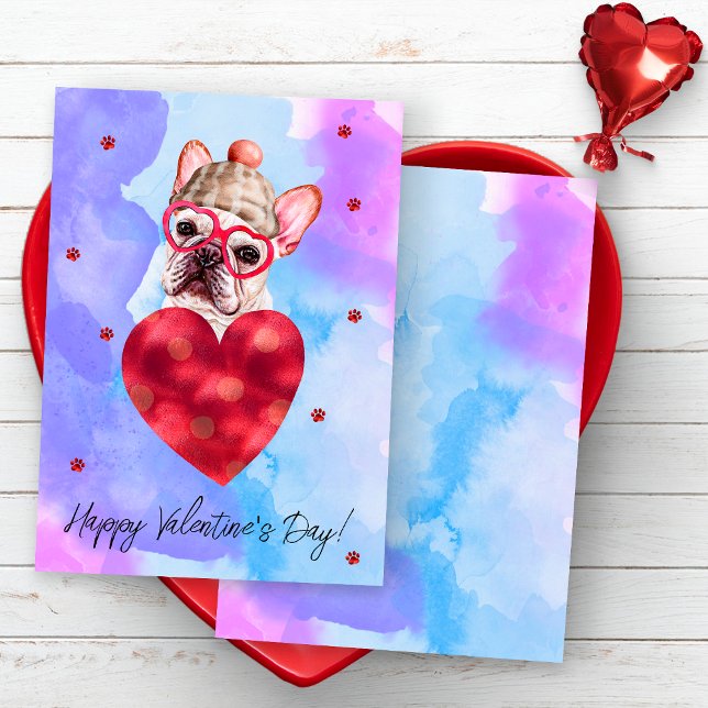 Purple Blue French Bulldog Valentines Day Gift Dog Holiday Card (Creator Uploaded)