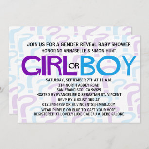 Purple & Blue Gender Reveal Baby Shower Party Invitation