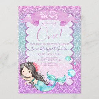 Purple Blue Glitter Mermaid First Birthday Party Invitation