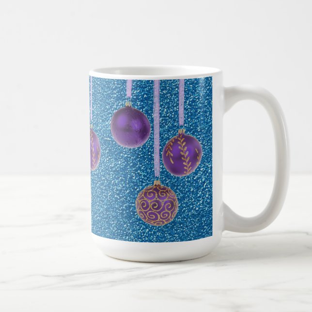 Purple Blue Glitter Merry Christmas Baubles Mug (Right)