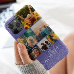 Purple blue glitter monogram 6 photos collage iPhone 13 pro max case<br><div class="desc">Chic purple blue glitter blush monogram 6 photos collage grid,  add your favourite photos,  name and monogram on purple blue periwinkle colour of the year</div>
