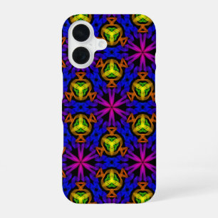 Purple Blue Glow Geometric Abstract Black iPhone 16 Case