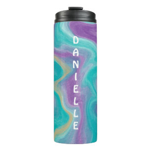 Purple, Blue, Gold and Teal Swirls Fluid Ar  Thermal Tumbler