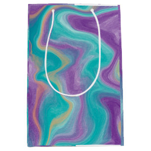 Purple, Blue, Gold and Teal swirls   Medium Gift Bag