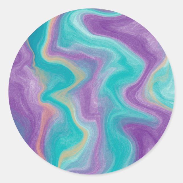 Purple, Blue, Gold and Teal swirls Peaceful   Classic Round Sticker (Front)