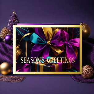 Purple Blue Gold Gifts Season's Greetings Holiday Card