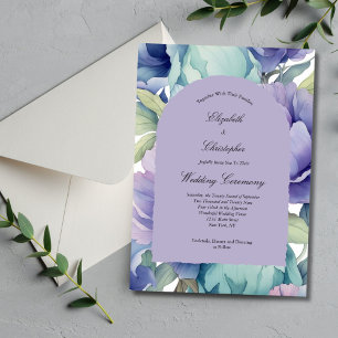 Purple Blue Green Floral Arch Wedding Invitation