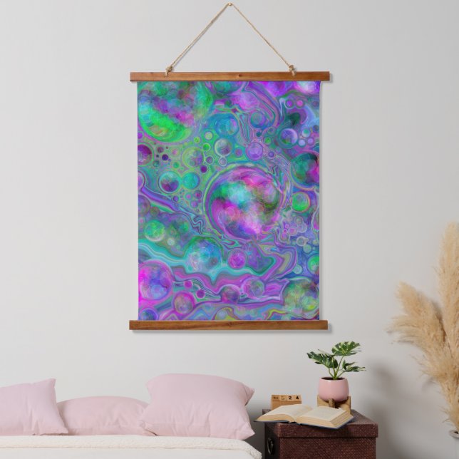 Purple Blue Green Fluid Art Swirls and Bubbles   Hanging Tapestry (Bedroom)
