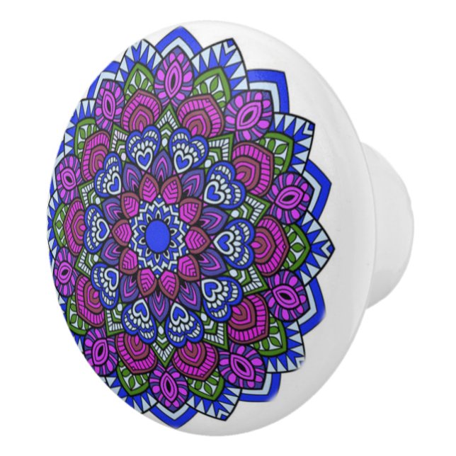 Purple, Blue & Green  Mandala Ceramic Knob (Right)