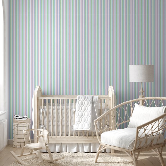 Purple, Blue, Green, Pink Stripe S/P Wallpaper (Kids)